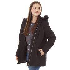 Girls Faux Fur Trim Hooded Parka Jacket