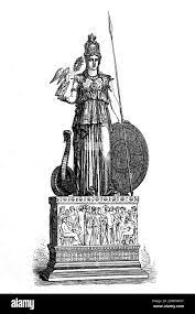 Pallas Athena, a goddess of Greek mythology. She is the goddess of wisdom,  strategy and battle, arts, crafts and manual labor, as well as the patron  goddess and namesake of the Greek