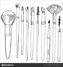 hand drawn makeup brushes set stock