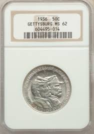1936 Us Silver 50c Battle Of Gettysburg Half Dollar Ngc Ms62