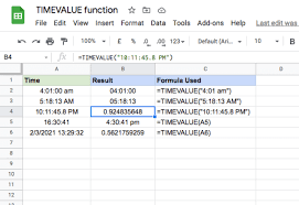 google sheets timevalue formula