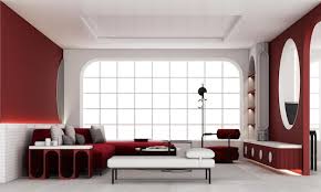Interior Of Red Color Living Room With
