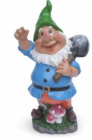 large garden gnome with shovel