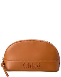 chloé sense leather makeup bag in brown