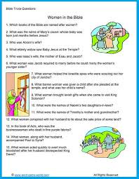 There are 1,024 printable bible trivia questions and answers here. Bible Trivia Questions About Women