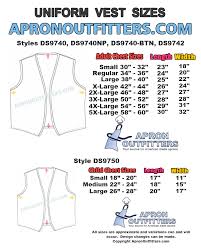 uniform vest size chart