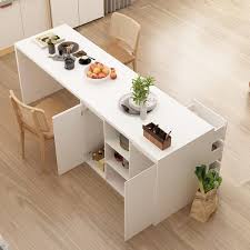 White Wood 82 7 In W Kitchen Island Dining Table With Door Cabinets A