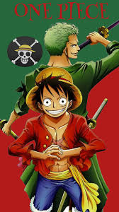 luffy zoro one piece red and green art