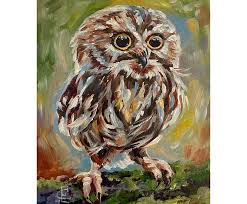 Small Original Owl Oil Painting Bird