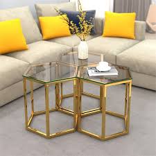 Glass Accent Table Set In Gold