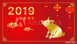 2019 Year Of The Pig Chinese New Years Greeting Card Design
