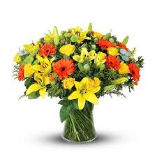 Mixed Flowers In Glass Vase Mix
