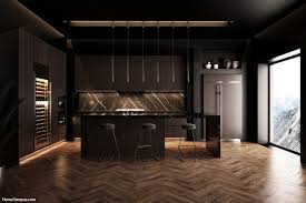 wood floor with dark cabinets