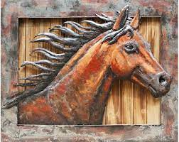 Wild Horse 3d Metal On Wood Wall Art