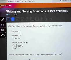 Solving Equations In Two Variables Quiz