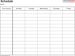 Excel Schedule Template 1 Landscape Format 1 Page Monday