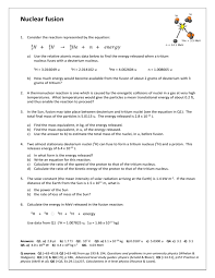 Nuclear Fusion Worksheet With Answers