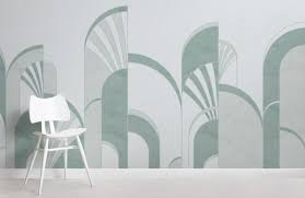 Green Art Deco Arches Print Wallpaper