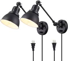 Amazon Com Plug In Wall Sconces Lamp Yeeqian Swing Arm Wall Lamp With On Off Switch Metal Black Wall Mounted Reading Light Fixture For Indoor Bedroom Bedside Set Of 2 Home Improvement