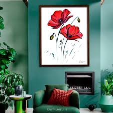 Red Poppy Art Print Flower 3 Wall Art