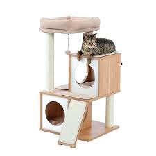 wood cat tree cat tower with double