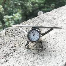 Silver Metal Aeroplane Clock Home Decor