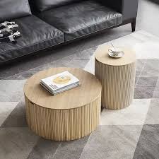 Modern Round Wood Coffee Table Set Of 2