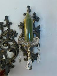 Gray Ornate Wall Candle Sconces Crystal