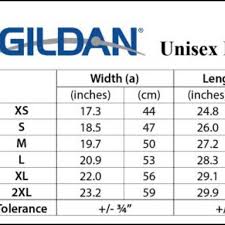 Adult Gildan Unisex Size Chart Nwt