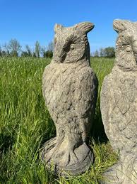 Pair Of Large Eagle Owl Stone Statues