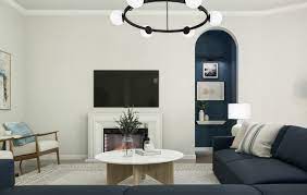 navy blue and white living room