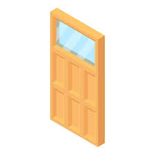 Wooden Door With Glass Icon In Cartoon