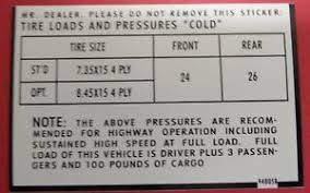 Details About Jeepster Jeep Decal Tire Inflation Chart For Glove Box Lid
