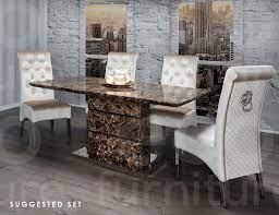 Brown High Gloss Marble Effect Dining