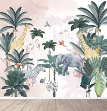 Pink Jungle Nursery Wallpaper Mural