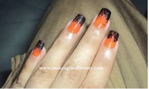 orange black sponge technique nail art