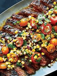 Spice Rubbed Flank Steak With Corn Chile Relish gambar png