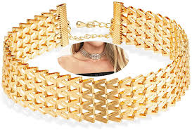 Buy gold necklaces for women, 14k gold plated layering necklace paperclip link choker chain necklace personalized layered necklaces for women disc initial pendant a layered gold necklaces for women and other chains at amazon.com. Amazon Com Zealmer Womens Gold Plated Thick Multi Row Choker Necklace Adjustable Chain 11 Jewelry
