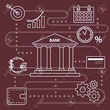 Vector Illustration With Banking Line Icon Bank Building Credit