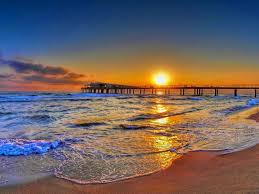sunset beach fishing pier sea waves