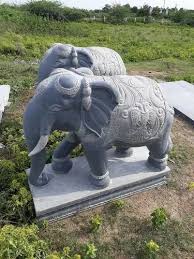 Beige Stone Elephant Statue For
