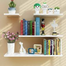 4pcs White Floating Wood Wall Shelves