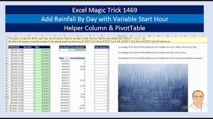 Excel Magic Trick 1469 Add Daily Rainfall 5 Am To 5 Am Next Day Helper Column Pivottable