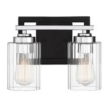 Savoy House 2 Light Matte Black And Chrome Bathroom Light With Clear Ribbed Shade 8 2154 2 67 Destination Lighting