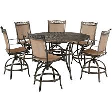 Hanover Fontana 7 Piece High Dining Set With 6 Counter Height Swivel Chairs And A 56 In Tile Top Table