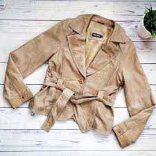 Soia And Kyo Tan Belted Leather Jacket 38