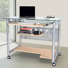 Rolling Glass Computer Desk With