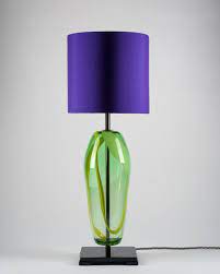 green glass table lamp handblown