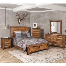 queen bedroom set in rustic brown