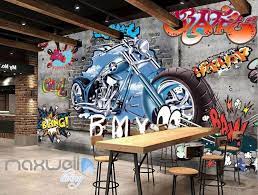 3d Graffiti Motorbike Break Bang Wall